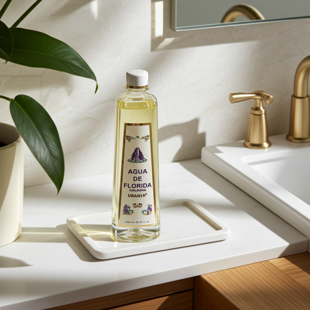 Bottle of Agua De Florida Cologne Urania 1000ml displayed for fragrance, spiritual use, and product listing.