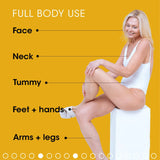 Whitening body lotion bottle with AHA, Vitamin C, and Vitamin E for daily body care, moisture replenishment, and soft skin support.