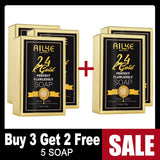 AILKE 24K Gold Perfect Flawlessly Soap packaging with buy 3 get 2 free promotional offer.