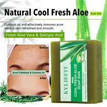 AILKE Aloe Vera Whitening Soap with aloe leaves and before-after skin brightening results.