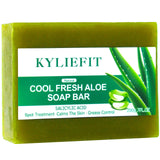 AILKE Aloe Vera Whitening Soap bar with aloe vera illustration on white background.