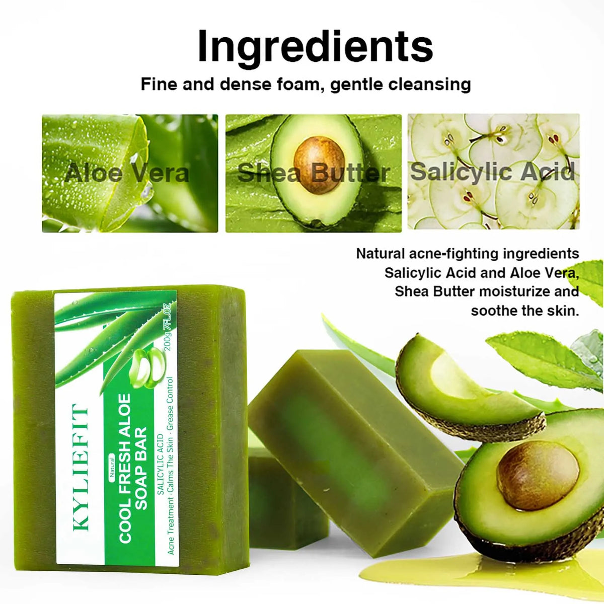 AILKE Aloe Vera Whitening Soap with aloe vera, shea butter and salicylic acid ingredients.