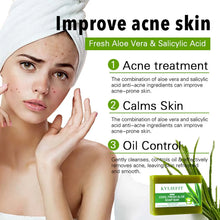 AILKE Aloe Vera Whitening Soap acne care benefits with woman showing clear skin transformation.