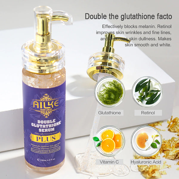AILKE Dark Spot Remover Whitening Serum bottle with key brightening ingredients on white background.