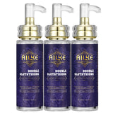 AILKE Double Glutathione Whitening Skin Care Kit three product bottles with purple labels on white background.