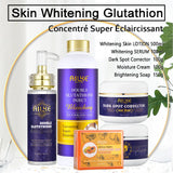 AILKE Double Glutathione Whitening Skin Care Kit full collection with lotion, serum, cream, and soap on white background.