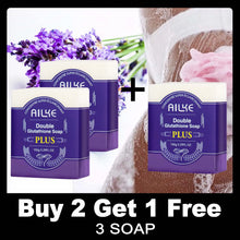 AILKE Double Glutathione PLUS Whitening Soap bars with promotional offer on a white background.