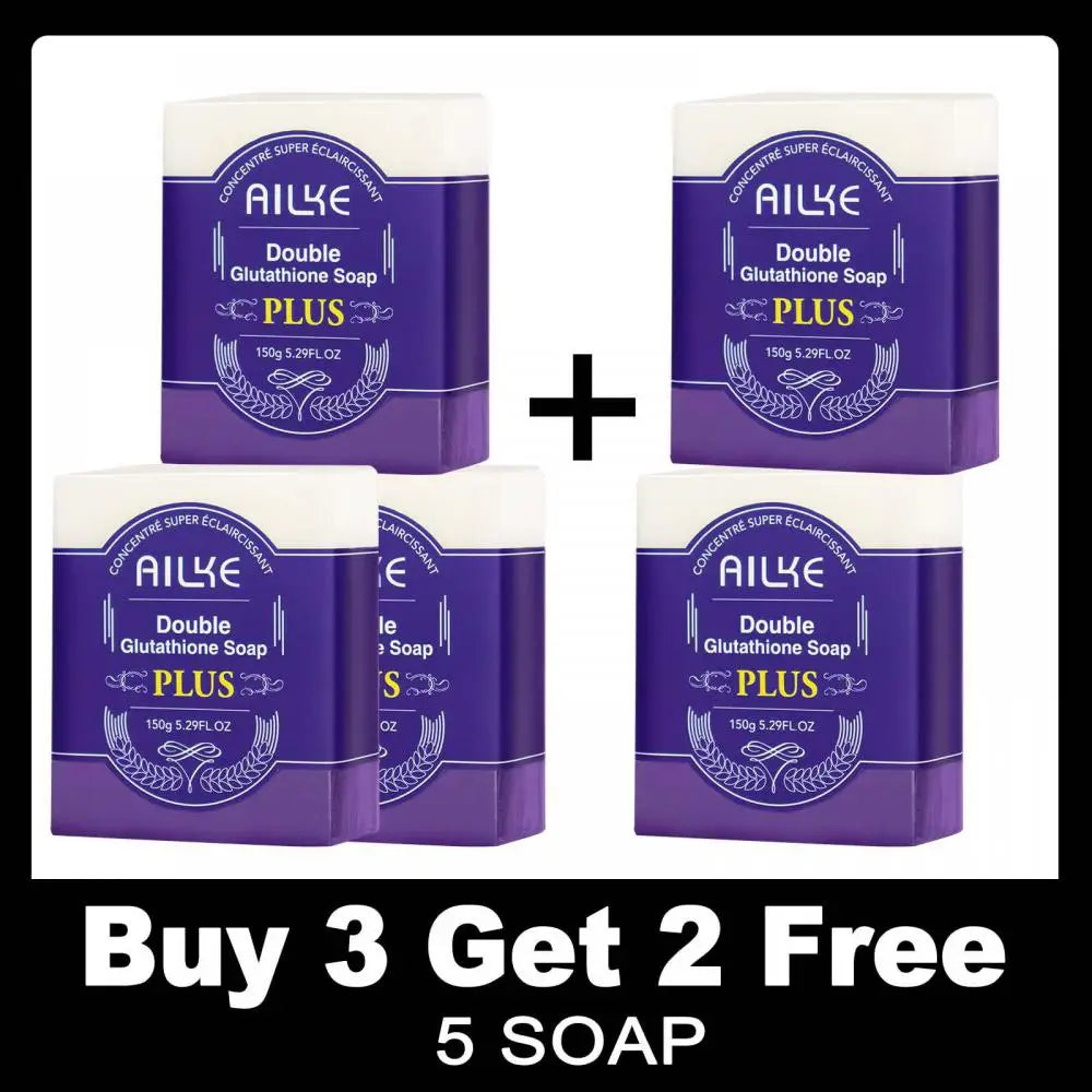 AILKE Double Glutathione PLUS Whitening Soap set of five bars on a white background.
