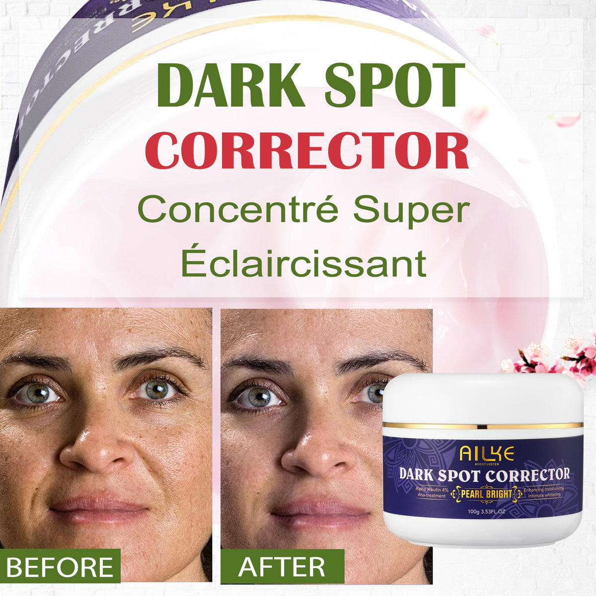 AILKE Double Glutathione Whitening Skin Care cream brightening result showing even luminous skin.