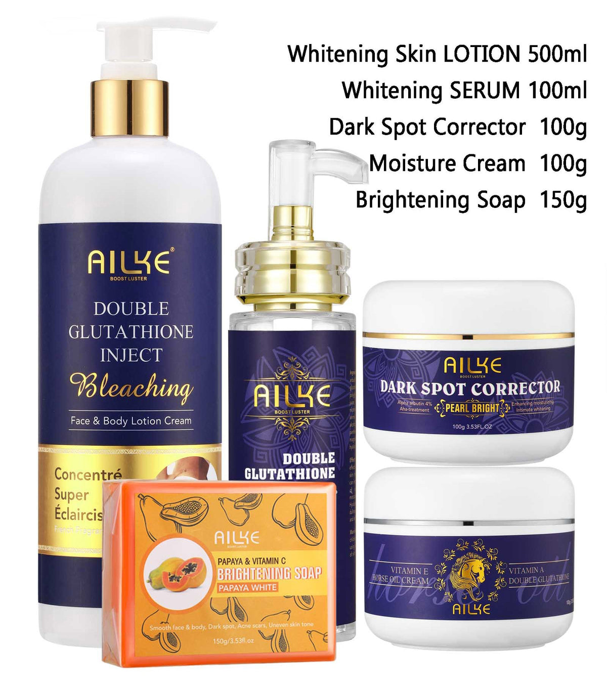 AILKE Glutathione 5-in-1 Women Skin Care Kit how to apply guide for best brightening results.