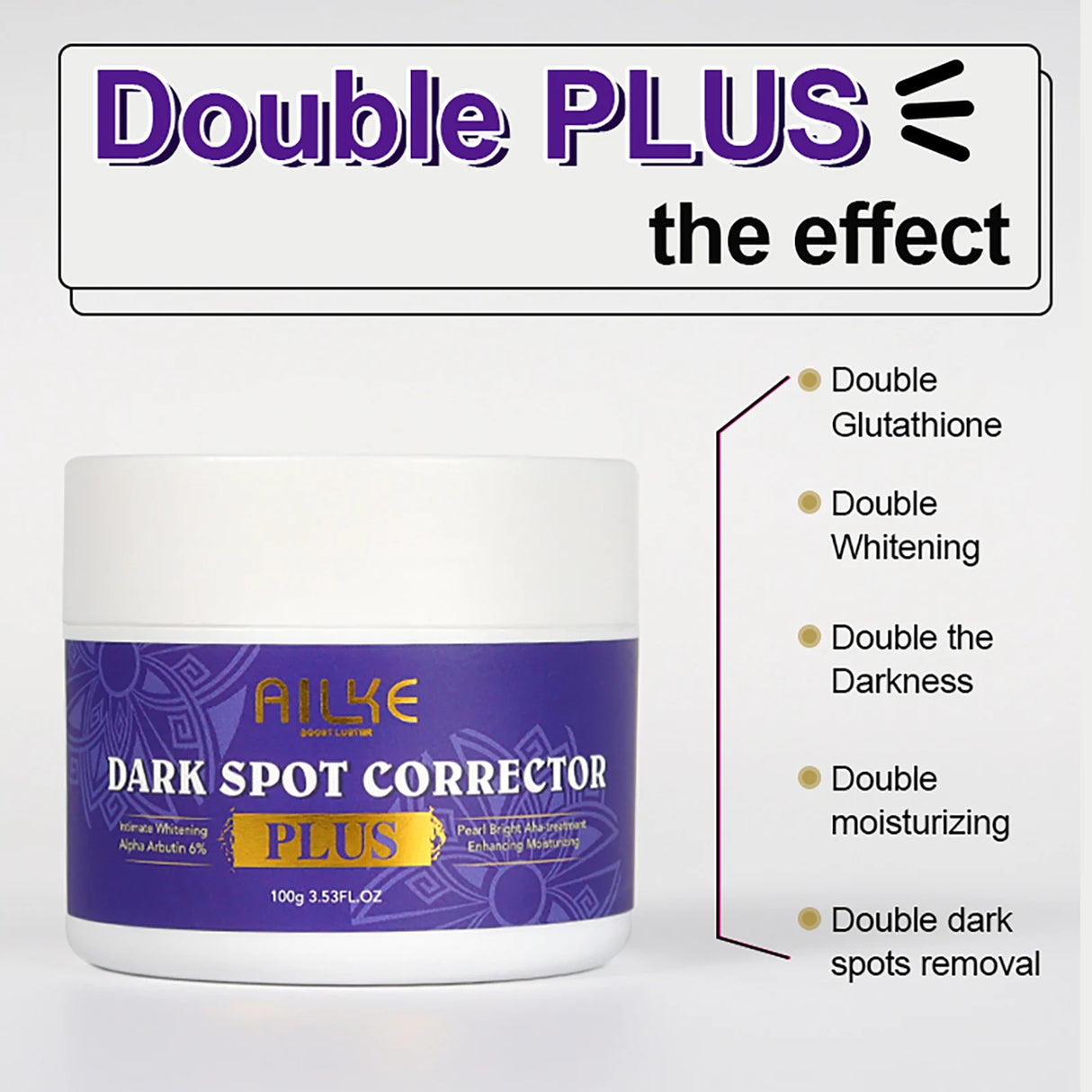 AILKE Glutathione Whitening Cream for Sensitive Areas cream jar with purple label on white background.