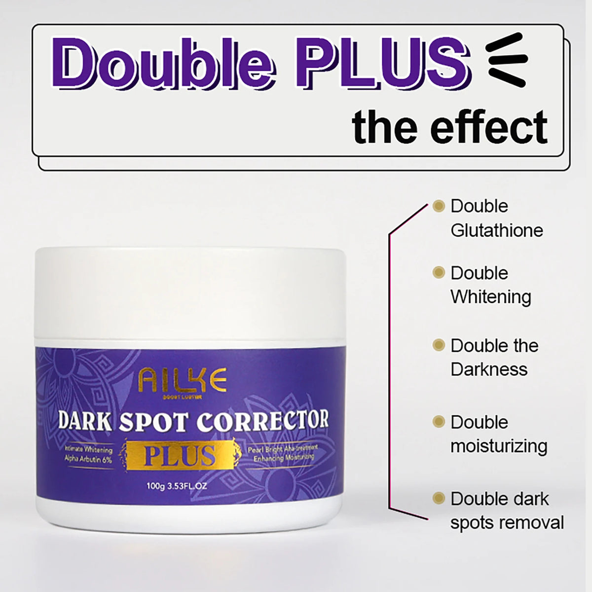 AILKE Glutathione Whitening Cream for Sensitive Areas cream jar with purple label on white background.