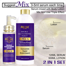 AILKE Glutathione Whitening Cream for Sensitive Areas serum and lotion set with usage details.