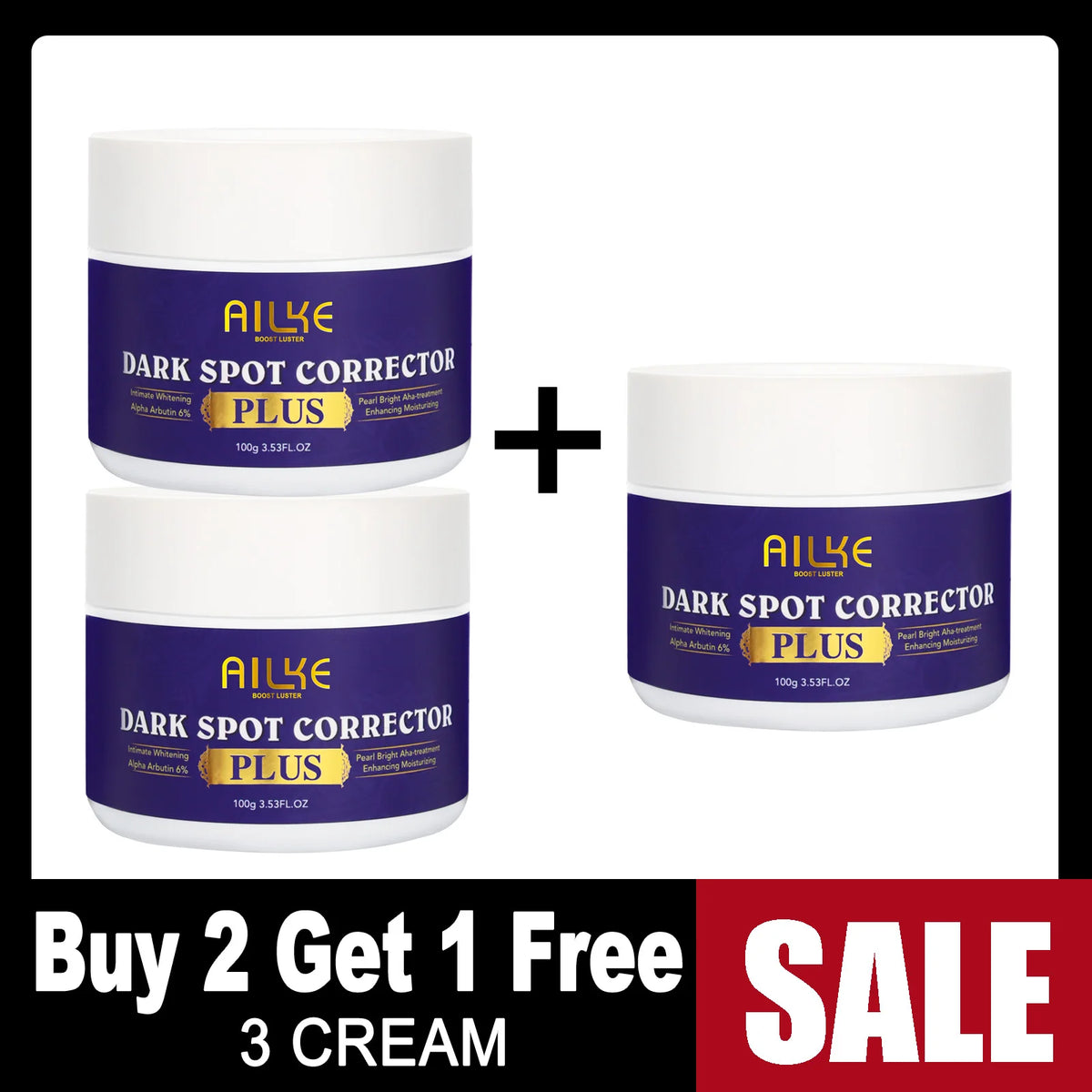 AILKE Glutathione Whitening Cream for Sensitive Areas three containers with buy two get one free promotion.