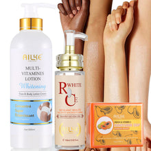 AILKE Multi Vitamin Whitening Body Lotion application method showing how to massage into skin for absorption.