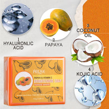 AILKE Organic Papaya Whitening Soap with key ingredients display for brightening and cleansing.