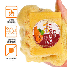 AILKE Natural Turmeric Soap packaging with oil control and brightening benefits displayed.