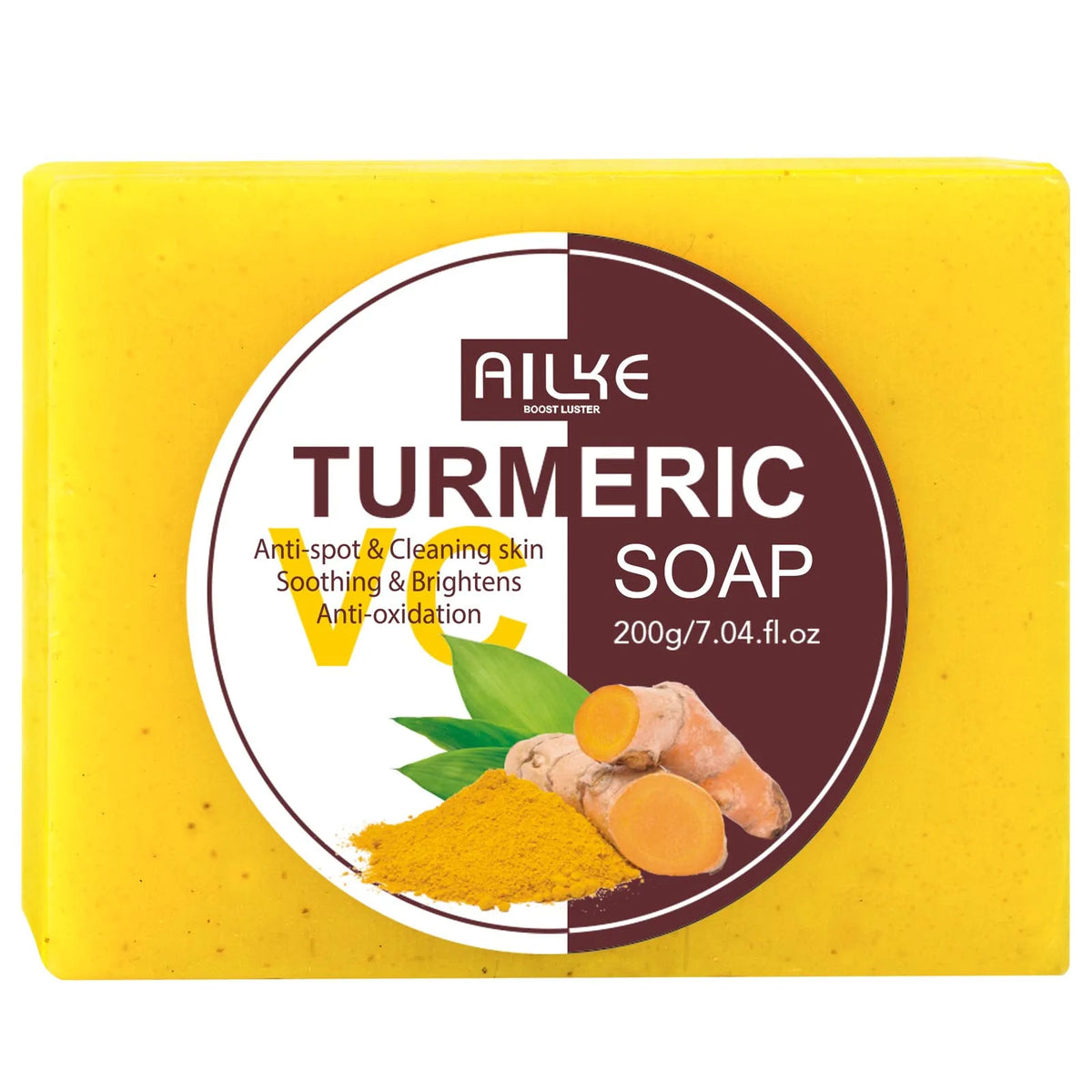AILKE Natural Turmeric Soap packaging on white background for oil control and even skin tone.