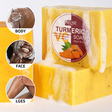 AILKE Natural Turmeric Soap woman applying to face for daily oil control and brightening.