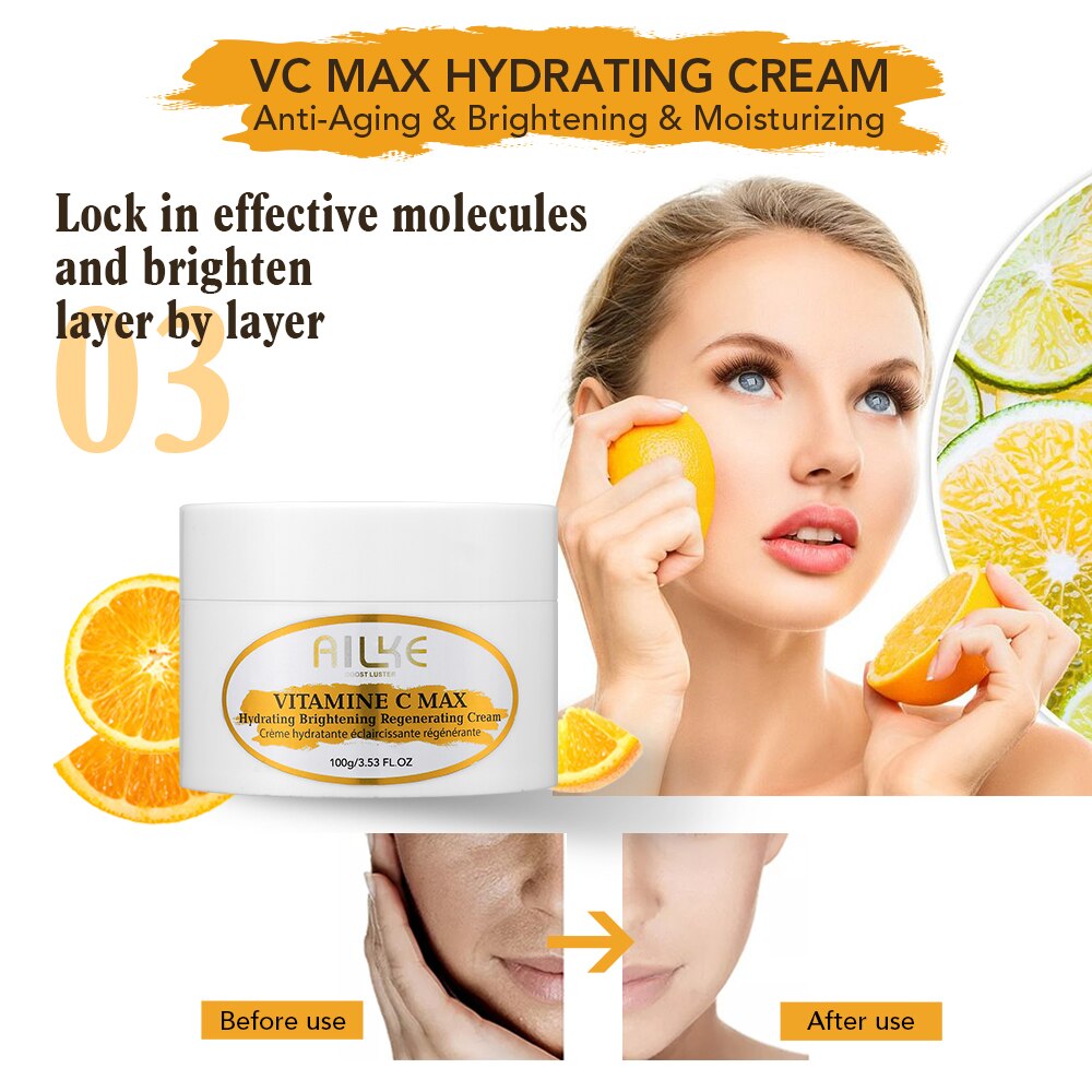 AILKE Vitamin C Body Lotion lightweight cream texture with collagen for smooth skin application.
