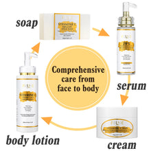 AILKE Vitamin C Brightening and Anti-Aging Skin Care Set full range with soap, serum, lotion, and cream on white background.