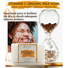 AILKE Vitamin C Brightening and Anti-Aging Skin Care Set organic milk soap with woman applying cream.