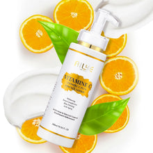 AILKE Vitamin C Brightening and Anti-Aging Skin Care Set serum bottle pump dispenser with orange slices.
