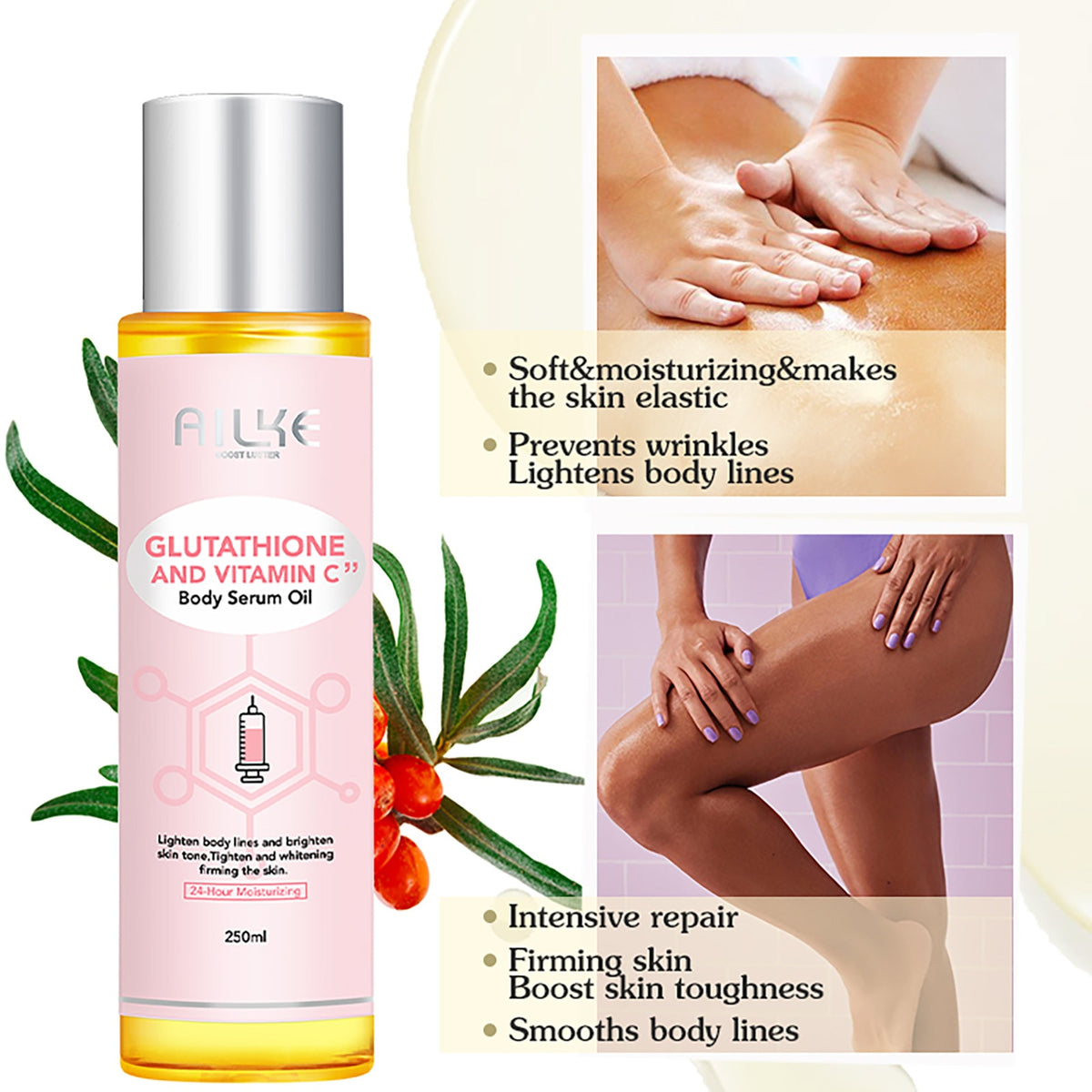 AILKE Whitening Moisturizing Korean Facial and Body Lotion full product set on light background.