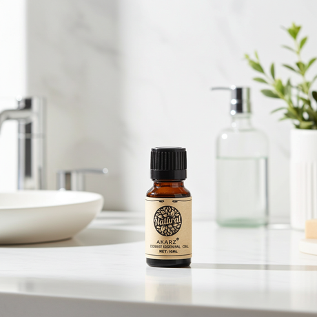 AKARZ Musk Essential Oil bottle for diffuser aromatherapy, massage blending, and skin care routines.