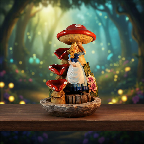 Alice In Wonderland Backflow Incense Burner, 7 inch mushroom design, front view