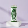 Aloe Vera Savila 1 color green prayer candle in glass for blessing, protection, and ritual use.