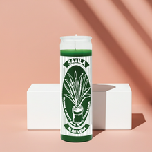Aloe Vera Savila green 7 day candle in glass jar for spiritual cleansing, healing, and devotional use.