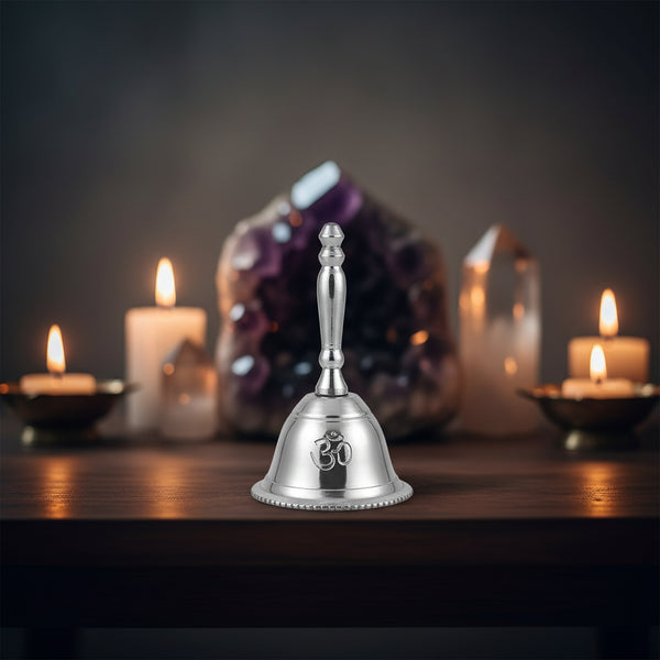 Altar Bell - Om, 2 3/4 inch silver-plated ritual bell