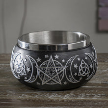 Altar smudge bowl with Triple Moon Pentagram design for incense burning, cleansing rituals, and sacred space use.