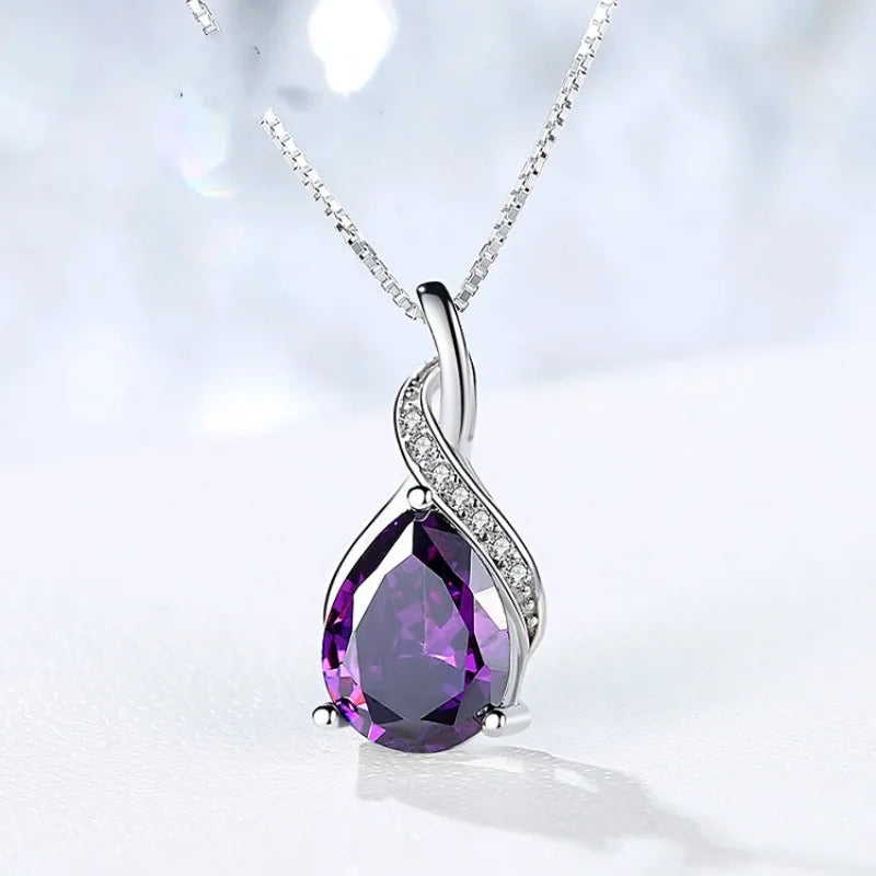 Amethyst & Aquamarine 925 silver pendant for layering with necklaces, personal styling, and gift giving.