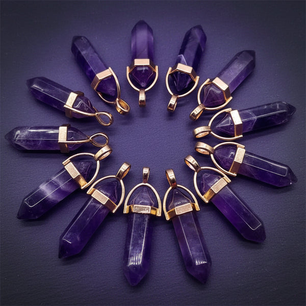 Amethyst Crystal Hexagonal Pendants for meditation, gifting, and crystal jewelry.