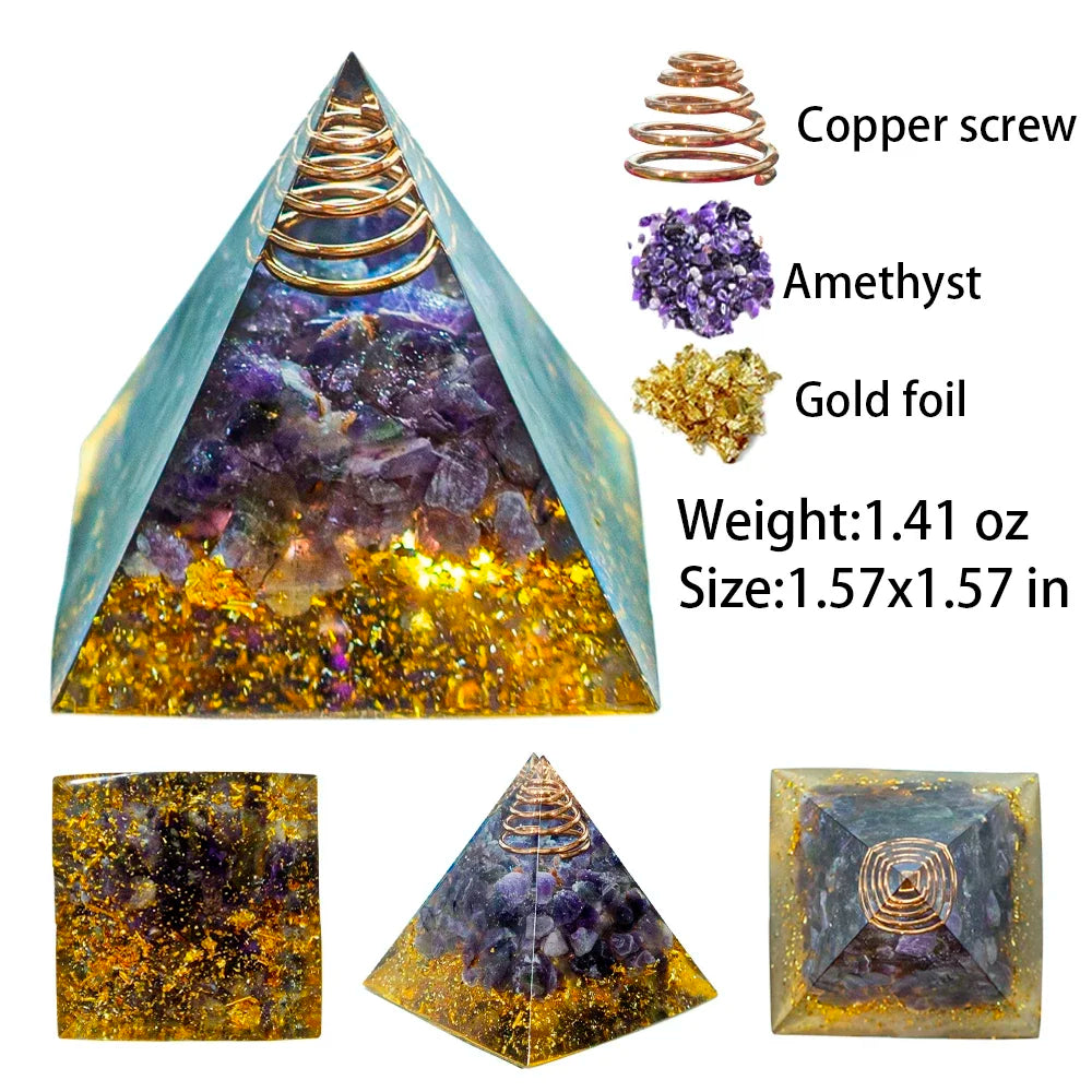 Amethyst Energy Crystal Pyramid for meditation, energy healing, and home décor.