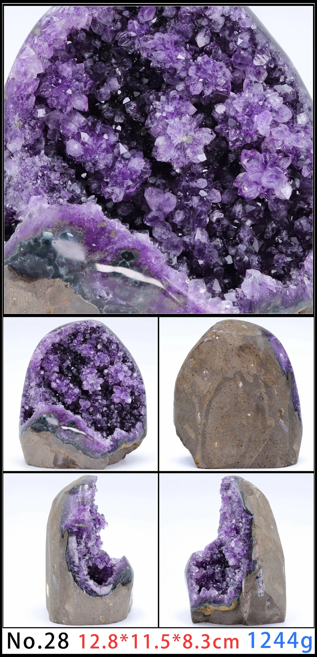 Amethyst Geode Quartz Cluster for meditation, home décor, and crystal collecting.