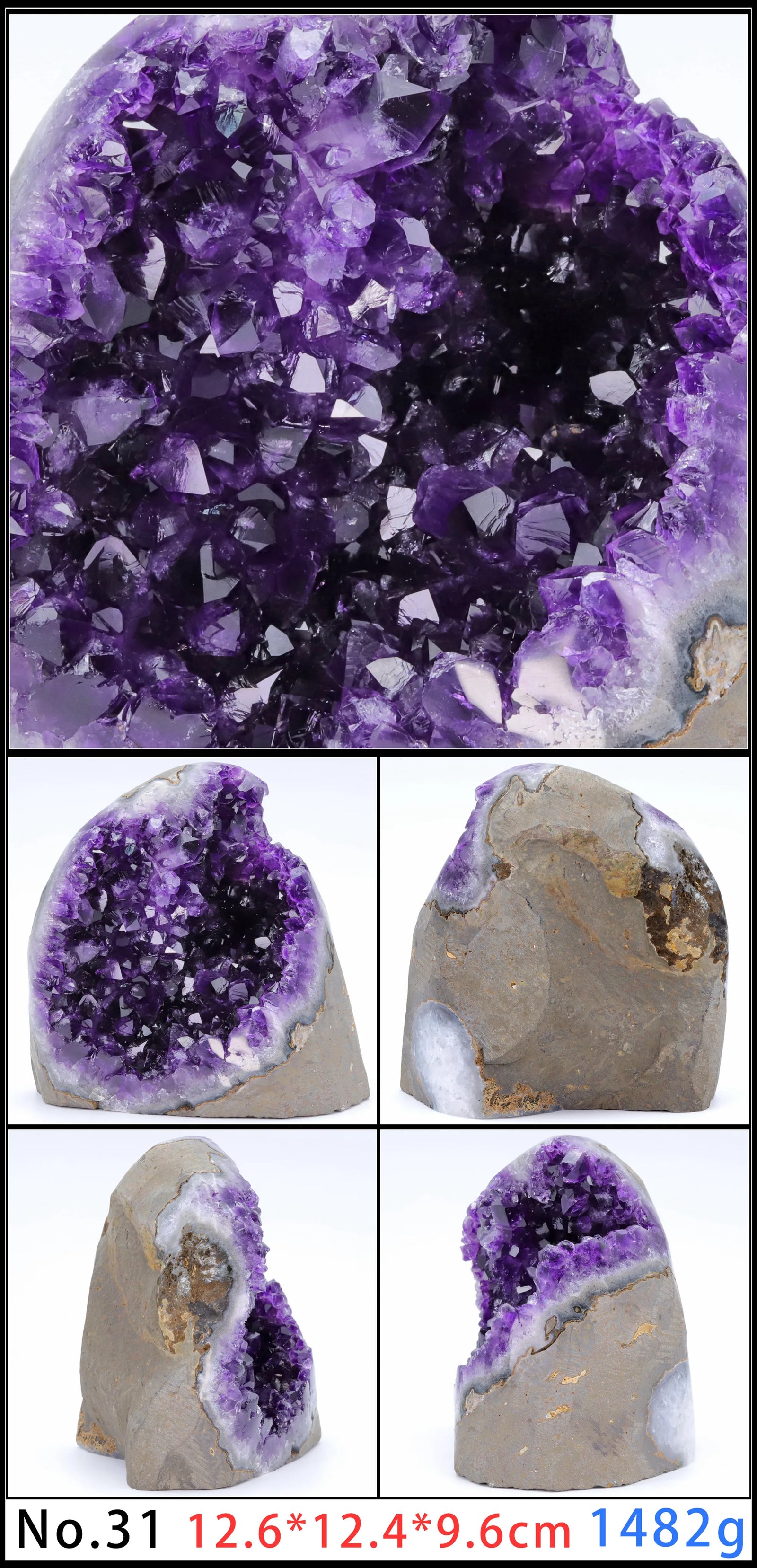 Amethyst Geode Quartz Cluster for meditation, home décor, and crystal collecting.
