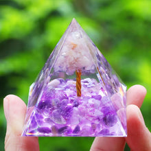 Amethyst Orgonite Energy Pyramid for meditation, energy healing, and home décor.