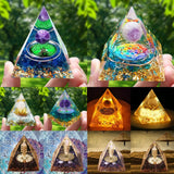 Amethyst & Peridot Orgone Energy Pyramid for meditation, energy healing, and home décor.