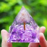 Amethyst & Peridot Orgone Energy Pyramid for meditation, energy healing, and home décor.