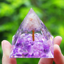Amethyst & Peridot Orgone Energy Pyramid for meditation, energy healing, and home décor.