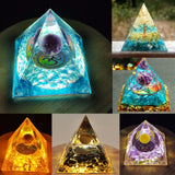 Amethyst & Peridot Orgone Energy Pyramid for meditation, energy healing, and home décor.
