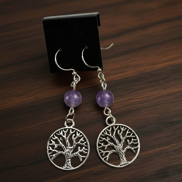 Amethyst Tree of Life Earrings, hypoallergenic surgical steel hooks