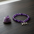 Amethyst elastic bracelet with Pentacle and Triple Moon charm