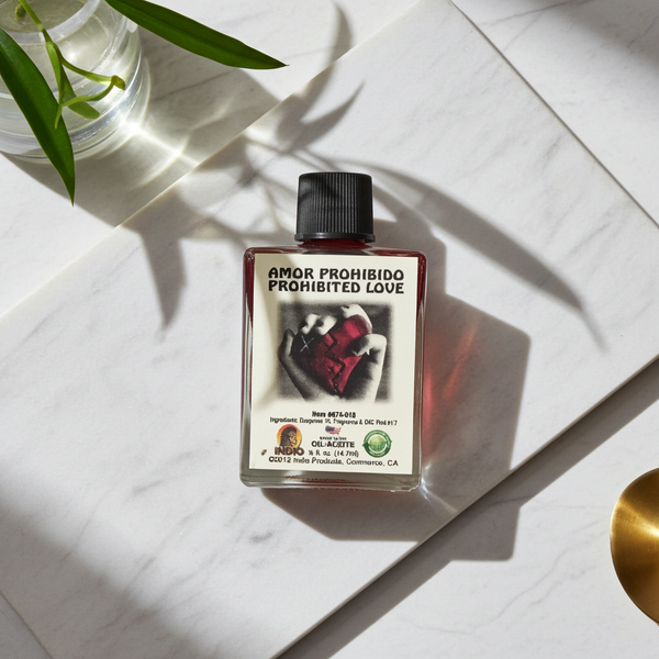 Amor Prohibido Prohibited Love Wish Oil bottle for attraction work, love intention setting, and spiritual ritual use.