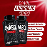 Anabol Hardcore gym support capsules bottle for strength training, workout sessions, and fitness supplement use.