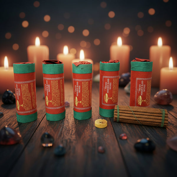 Ancient Tibetan Dragon's Blood Incense, 30 stick pack, 4.5 inch with burner