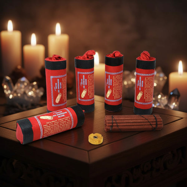 Ancient Tibetan Red Sandalwood Incense, 30 stick pack, 4.5 inch with burner